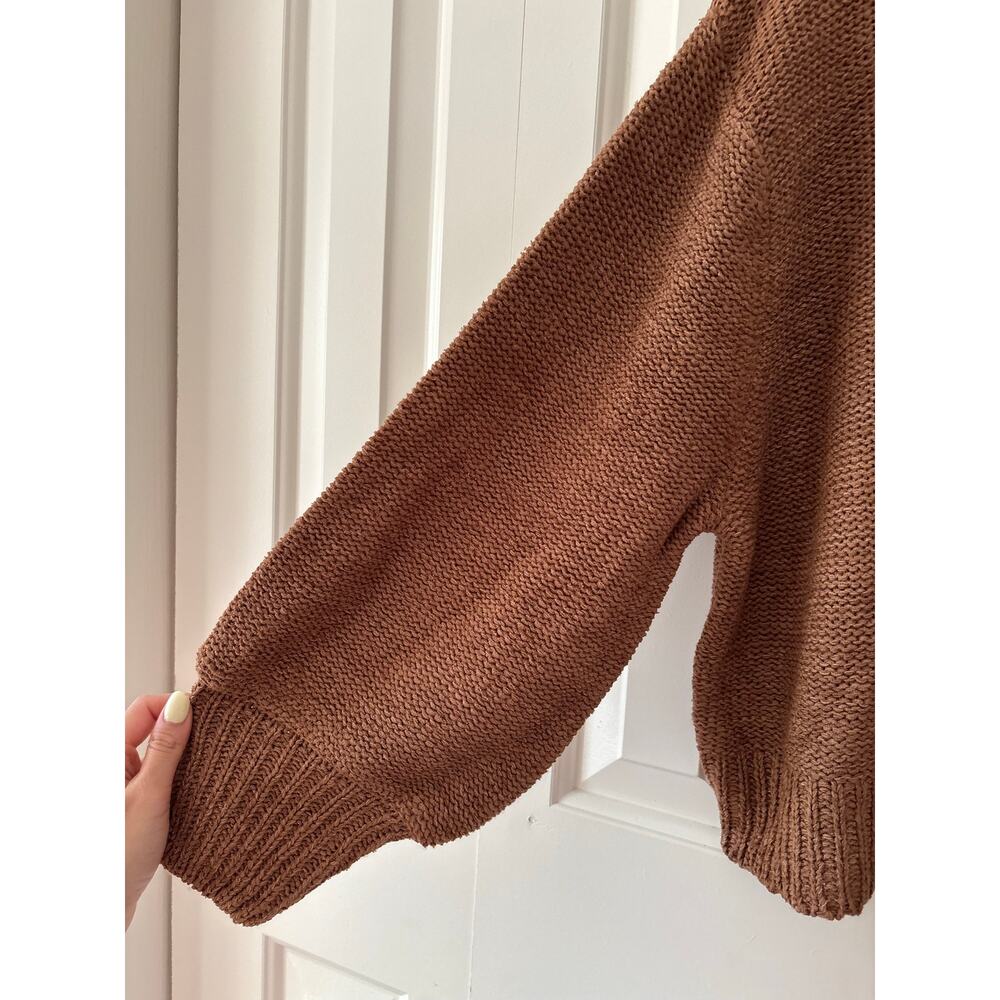 Zenana Balloon Sleeve Knit Sweater Women’s S/M Brown Crew Neck NWT Cozy Soft - Picture 7 of 7